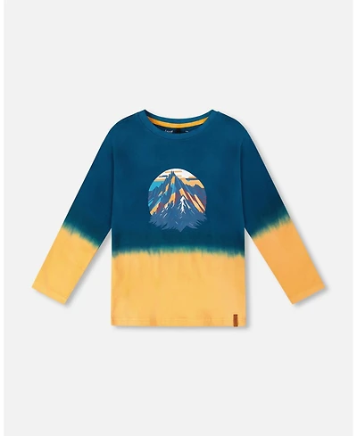Deux par Boy Long Sleeve Cotton Gradient Jersey Tee Dark Teal