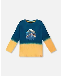 Deux par Boy Long Sleeve Cotton Gradient Jersey Tee Dark Teal