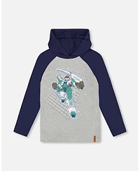 Deux par Boy Cotton Jersey Hooded Raglan Sleeve Tee Navy Blue - Toddler|Child