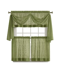 Kate Aurora Living Complete 4 Piece Linen Leaf Embroidered Kitchen Curtain Set - 58 in. W x 36 L, Gold
