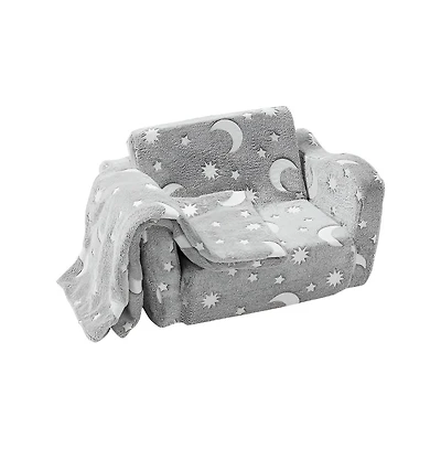Slickblue Convertible Kids Sofa to Lounger, Glow-in-the-Dark Flip-Out Couch for Bedroom Use
