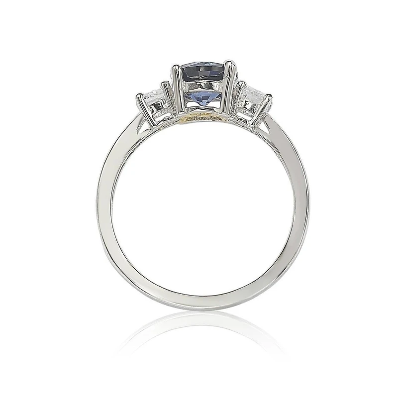 Suzy Levian New York Sterling Silver Sapphire & Created White 3 Stone Proposal Ring