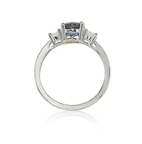 Suzy Levian New York Sterling Silver Sapphire & Created White 3 Stone Proposal Ring