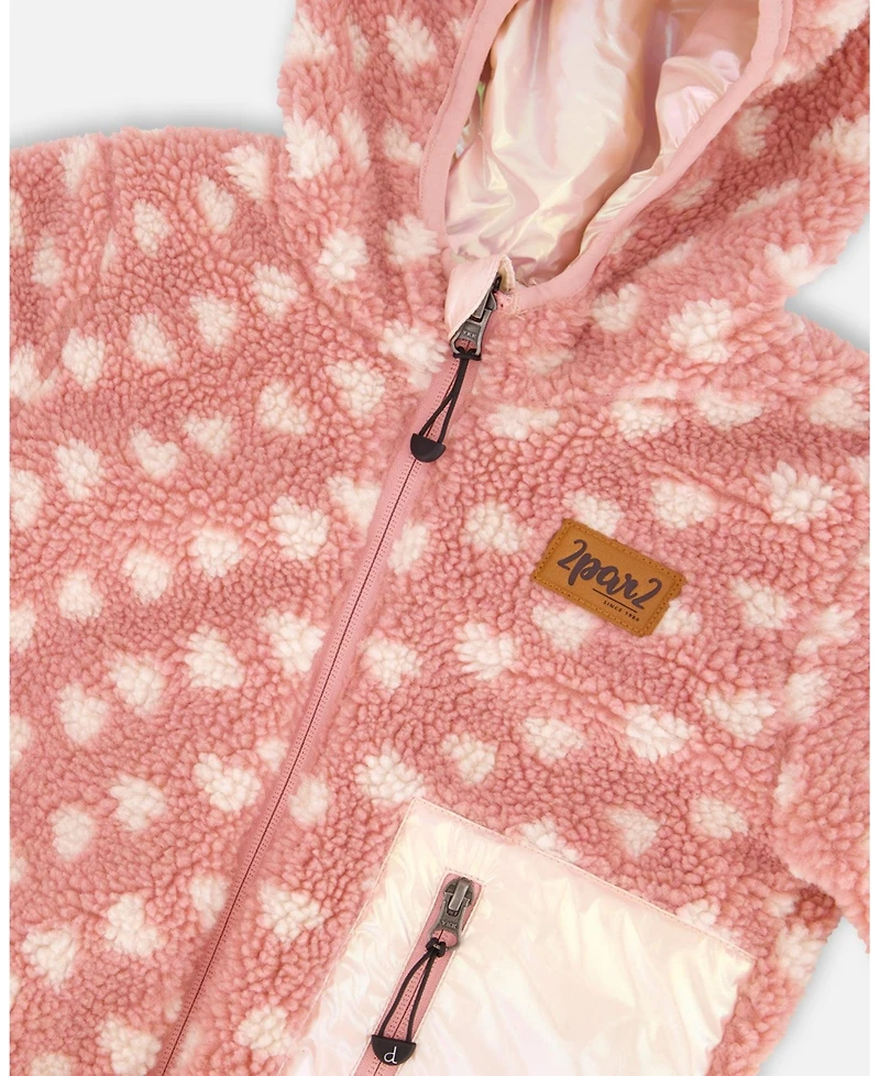 Deux par Girl Reversible Mid-Season Sherpa Jacket Pink Heart - Child