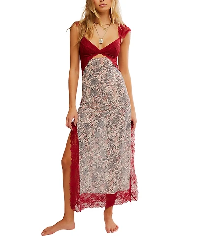 Free People Women's Suddenly Fine Floral Mesh & Lace Nightgown