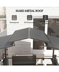 Outsunny 8 x 5ft Hardtop Grill Gazebo with Side Shelves and Cup Holders