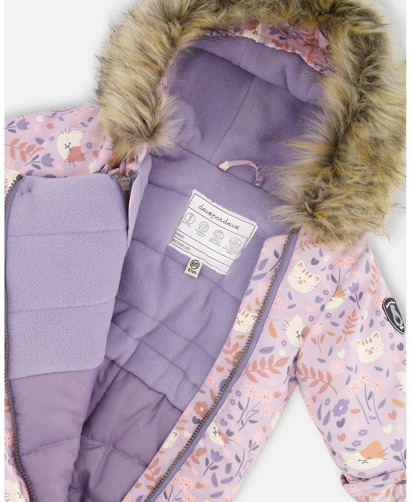 Deux par Baby Girls One-Piece Play Snowsuit Designed for Car Seat Lilac Cat Print - Baby|Toddler