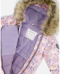 Deux par Baby Girls One-Piece Play Snowsuit Designed for Car Seat Lilac Cat Print - Baby|Toddler
