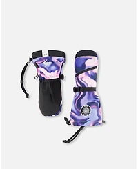 Deux par Girls Winter Mittens Teknik Pink and Blue Marble