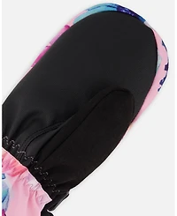 Deux par Girl Winter Mittens Teknik Pink Watercolor Flower Print