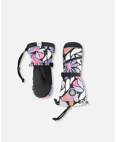 Deux par Girl Winter Mittens Teknik Black Retro Flower Print