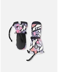 Deux par Girl Winter Mittens Teknik Black Retro Flower Print