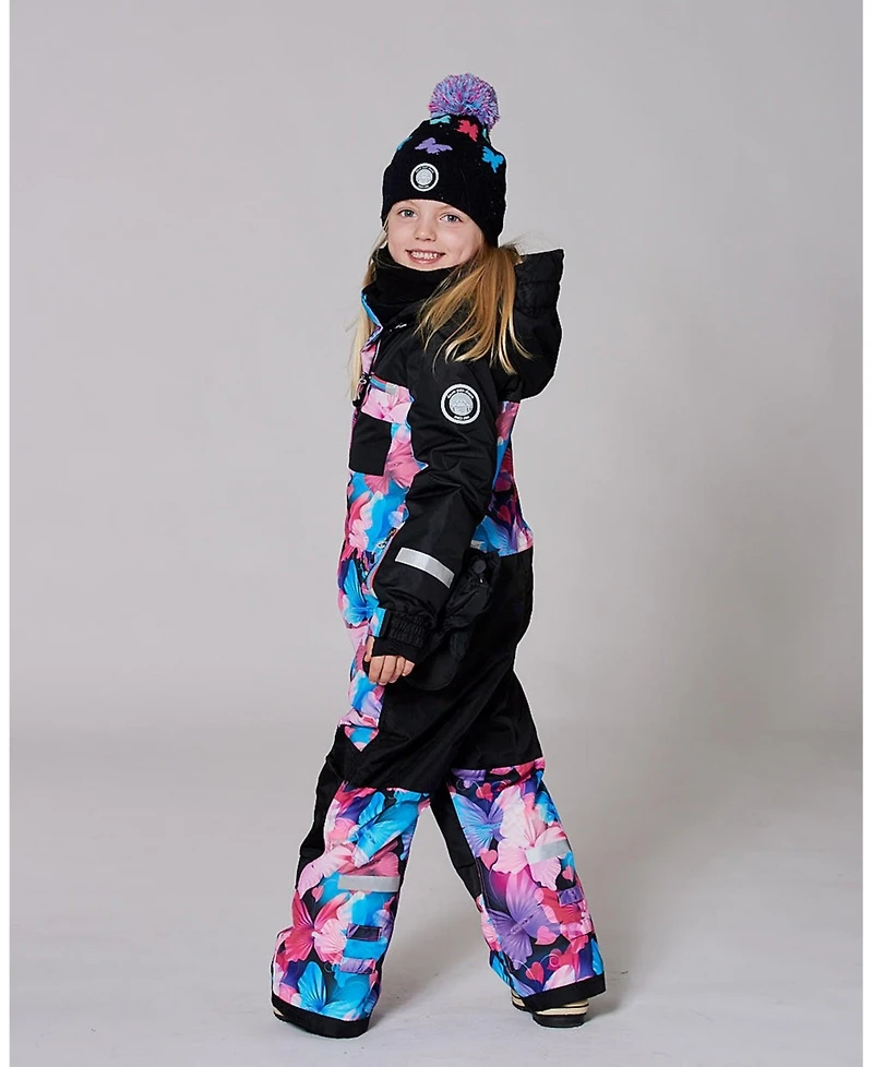 Deux par Girl Lined Knit Pompom Hat Black Butterfly Pattern - Toddler|Child