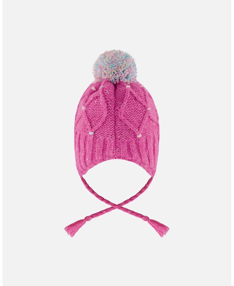 Deux par Girl Lined Peruvian Knit Hat with Pompom Pink and Multicolor - Toddler|Child