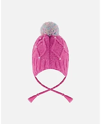 Deux par Girl Lined Peruvian Knit Hat with Pompom Pink and Multicolor - Toddler|Child