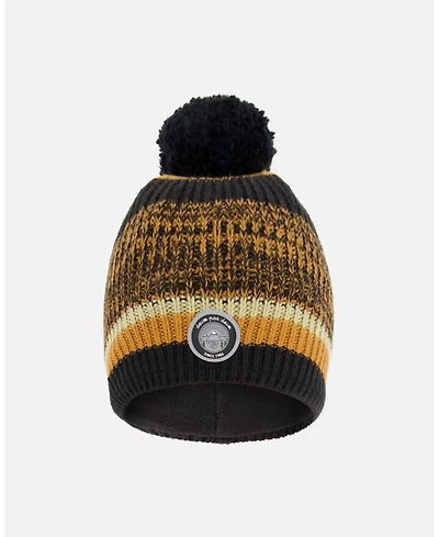 Deux par Boy Lined Knit Pompom Hat Black and Brown - Toddler|Child
