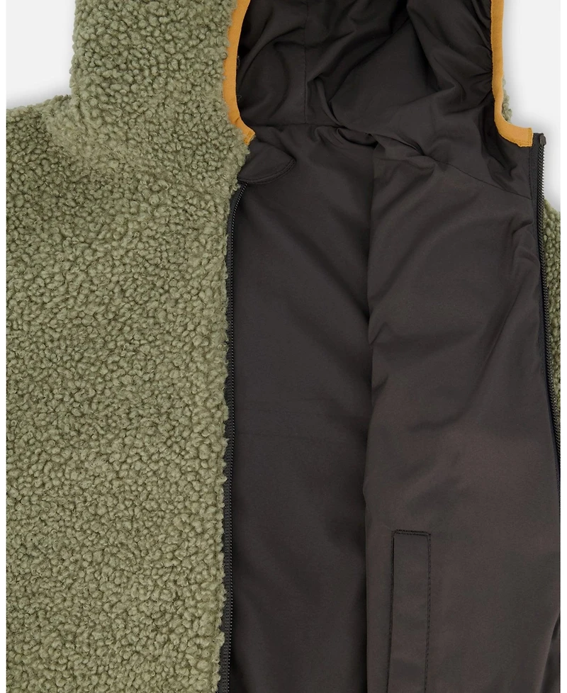 Deux par Baby Unisex Reversible Mid-Season Sherpa Jacket Khaki
