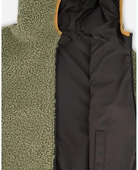 Deux par Baby Unisex Reversible Mid-Season Sherpa Jacket Khaki