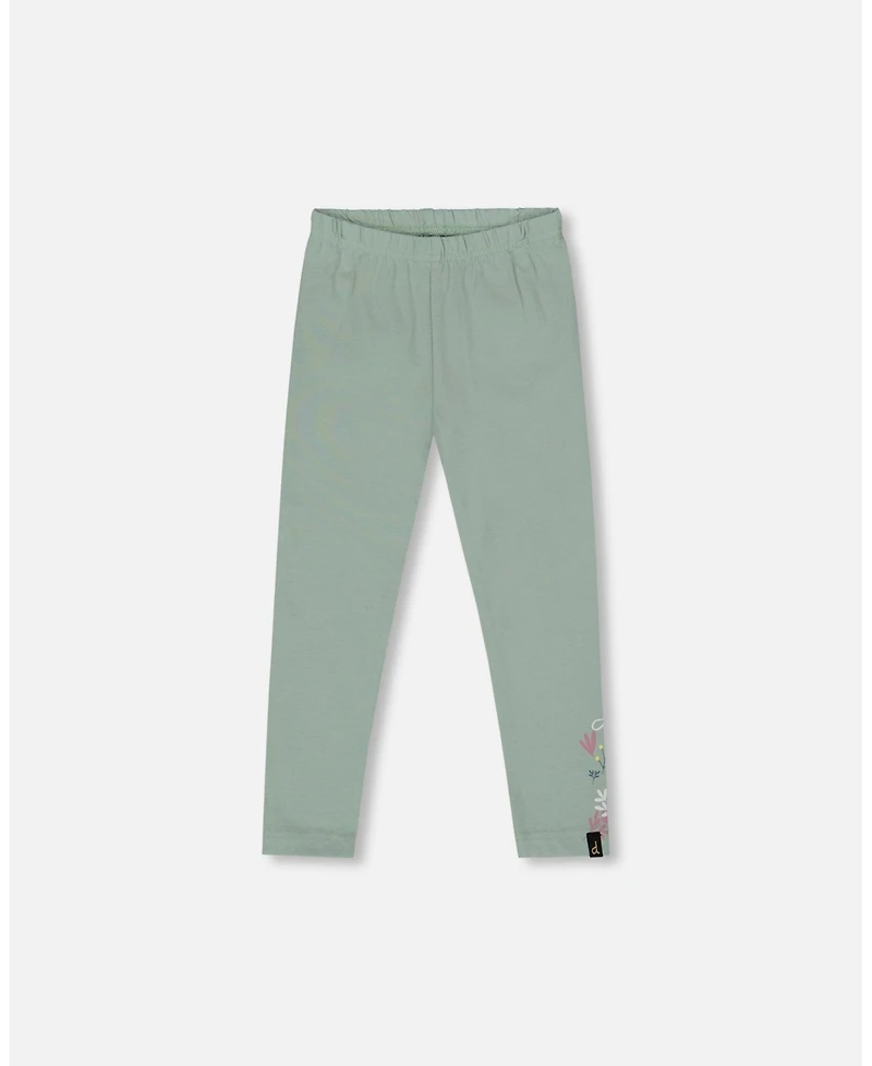 Deux par Baby Girls Cotton Jersey Leggings Jade Green with Floral Detail