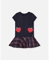 Deux par Girl Milano Dress Navy Blue with Plaid Flounce - Child
