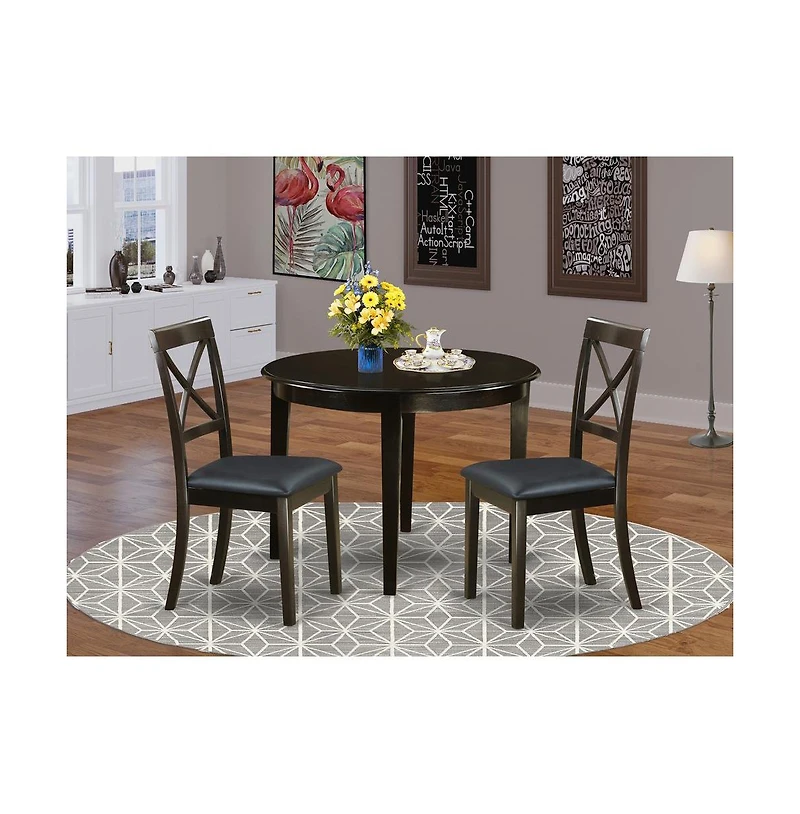 East West Furniture 3 Pc small Kitchen Table set-round Table and 2 Dining Chairs
