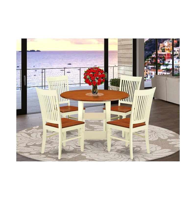 East West Furniture Dining Room Set Buttermilk & Cherry