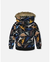 Deux par Boy Two-Piece Play Snowsuit with Printed Dinosaurs Jacket Navy Blue