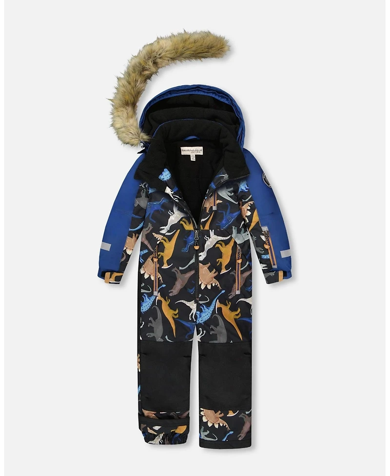 Deux par Toddler Boys One-Piece Play Snowsuit Black Dinosaur Print - Toddler|Child