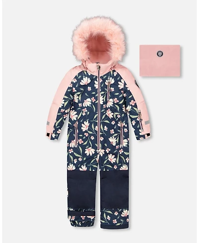 Deux par Girl One-Piece Play Snowsuit Navy Flower Print - Toddler|Child