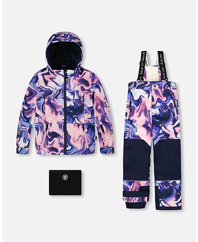 Deux par Girl Two-Piece Teknik Snowsuit Pink and Blue Marble