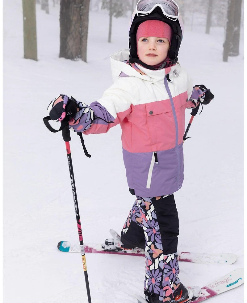 Deux par Girl Two-Piece Teknik Snowsuit Black Retro Flower Print