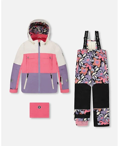 Deux par Girl Two-Piece Teknik Snowsuit Black Retro Flower Print