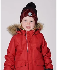 Deux par Boy Lined Knit Pompom Hat Red and Black - Toddler|Child