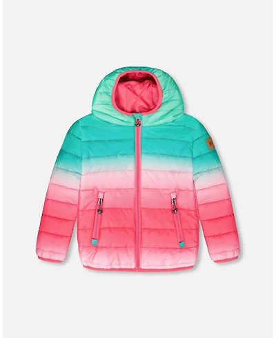 Deux par Baby Girl Quilted Mid-Season Jacket Green and Pink Gradient