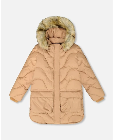 Deux par Girl Long Wavy Quilt Puffy Winter Coat Chanterelle