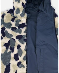 Deux par Baby Unisex Reversible Mid-Season Sherpa Jacket Blue Camo