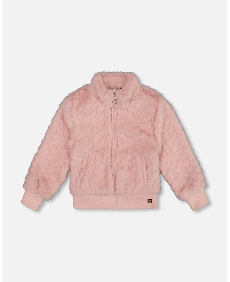 Deux par Girl Faux Fur Jacquard Jacket Dusty Pink - Toddler|Child