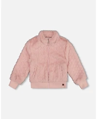 Deux par Girl Faux Fur Jacquard Jacket Dusty Pink - Toddler|Child