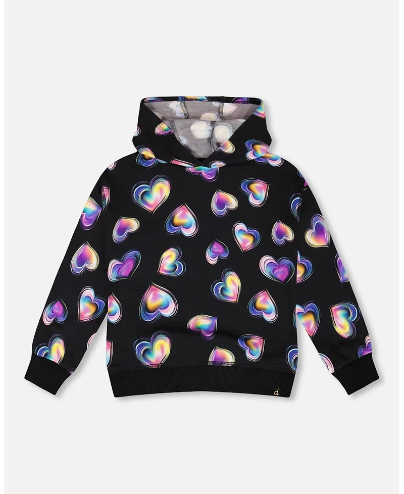 Deux par Toddler Girls Fleece Hoodie Black and Multicolor - Toddler|Child