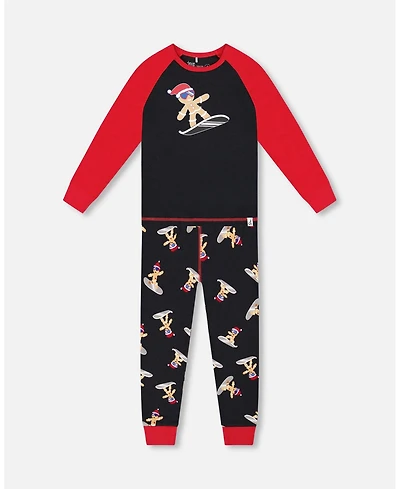 Deux par Boy Two-Piece Cotton Pajama Set Black Cookie Print