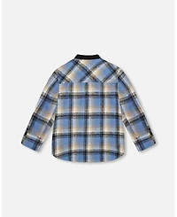 Deux par Boy Long Sleeve Brushed Plaid Button Down Shirt Avec Rib Collar