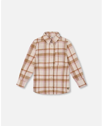 Deux par Big Girls Plaid Overshirt Off-White, Beige and Pink