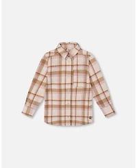 Deux par Big Girls Plaid Overshirt Off-White, Beige and Pink