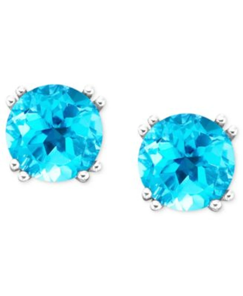 Semi Precious Gemstone Round Stud Earrings In 14k White Yellow Gold