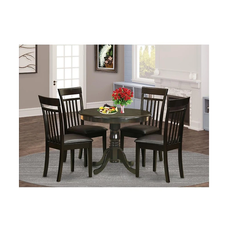 East West Furniture 5 Pc small Kitchen Table and Chairs set-round Table and 4 Chairs for Dining room