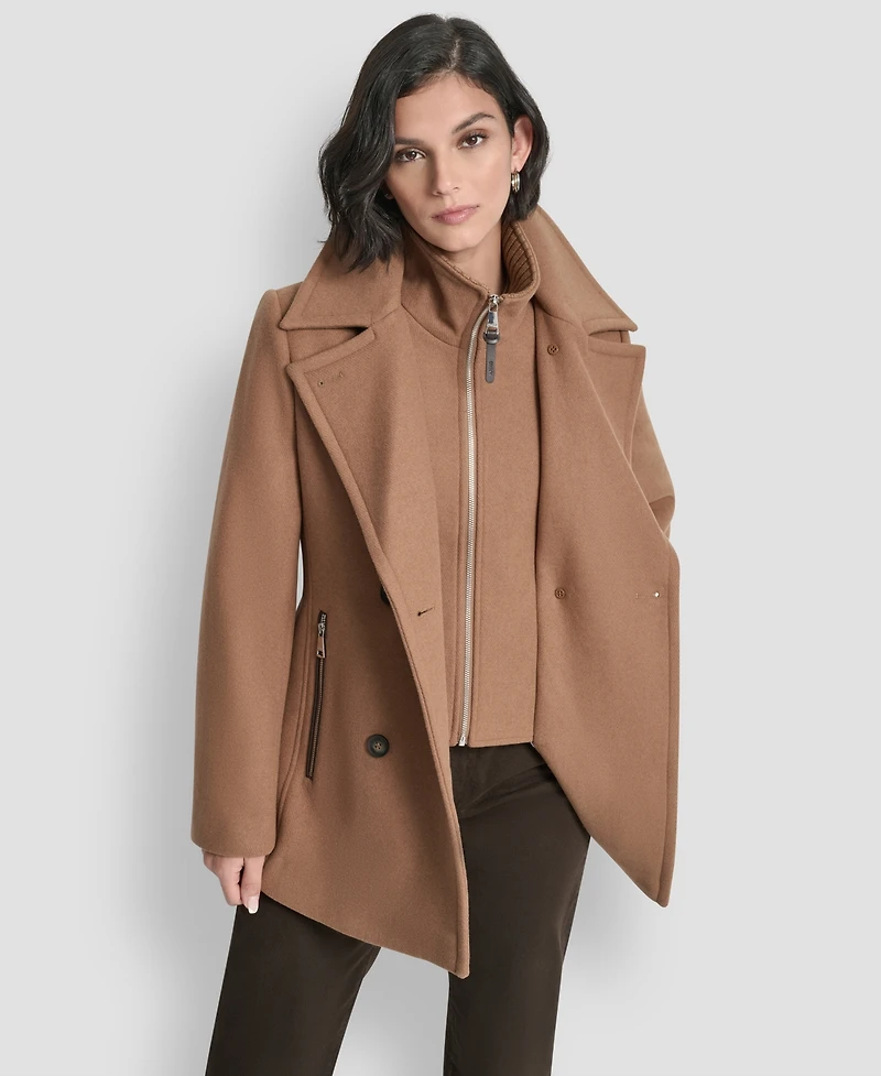 Dkny Women's Double-Breasted Bibbed Collared Coat