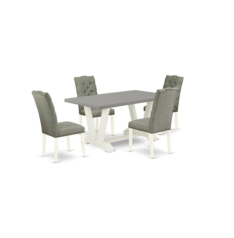 East West Furniture 5-Pc Dining Room Set- 4 Parson Chairs with Smoke Linen Fabric Seat and Button Tufted Chair Back