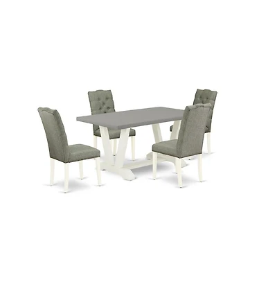 East West Furniture 5-Pc Dining Room Set- 4 Parson Chairs with Smoke Linen Fabric Seat and Button Tufted Chair Back