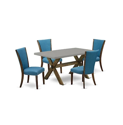 East West Furniture 5Pc Dining Table set Offers a Rectangle Table and 4 Parsons Dining Chairs with Blue Color Linen Fabric, Distressed Jacobean and Ce