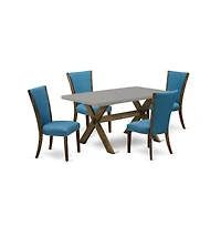 East West Furniture 5Pc Dining Table set Offers a Rectangle Table and 4 Parsons Dining Chairs with Blue Color Linen Fabric, Distressed Jacobean and Ce